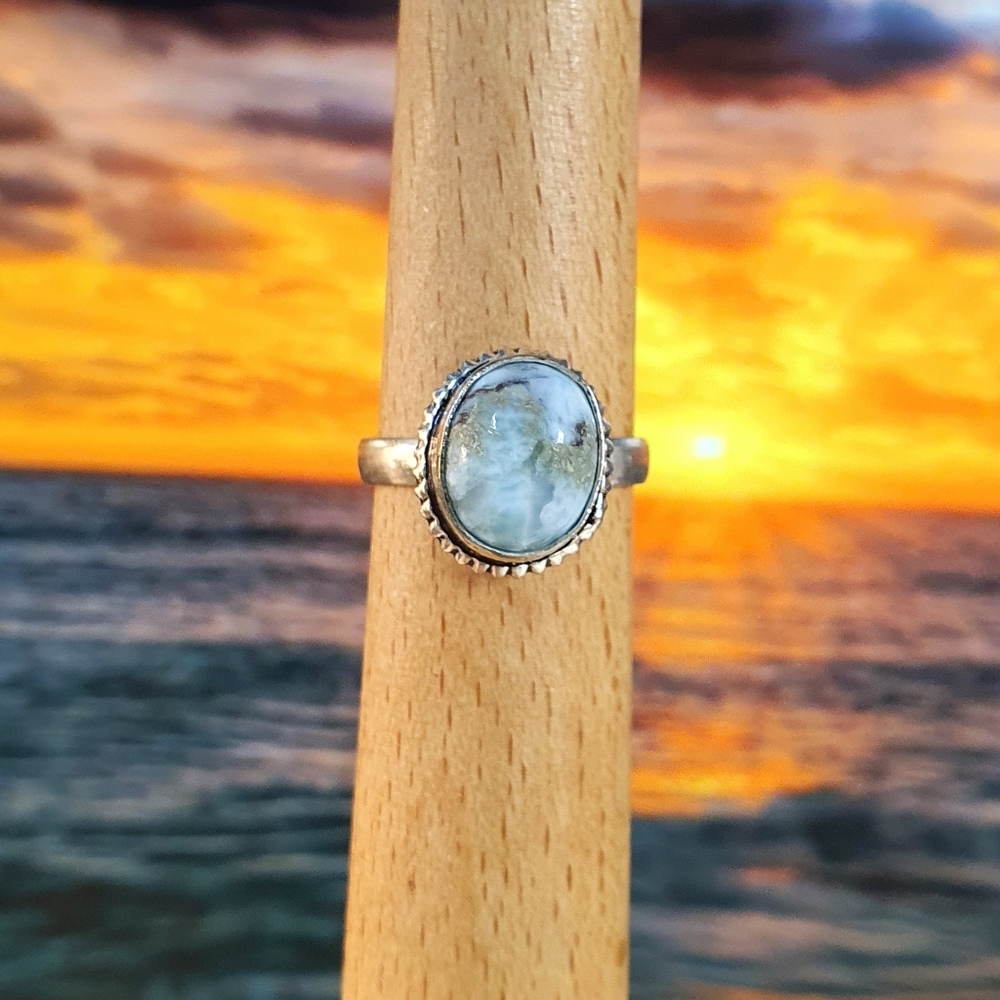 Larimar Gemstone Sterling Silver Plated Ring Size 6